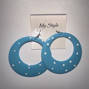 Light Blue + White Polka Dots Earrings
